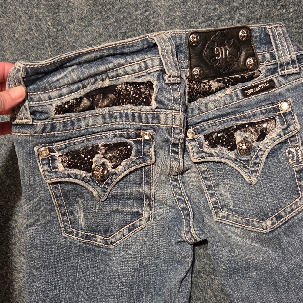 Miss Me Blue Boot Cut Jeans with Sparkle Accents - Picture 3 of 11